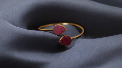 Dual Ruby Stone Open Cuff Bracelet