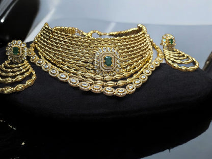 Zamindari Royal Emerald Layered Necklace Set