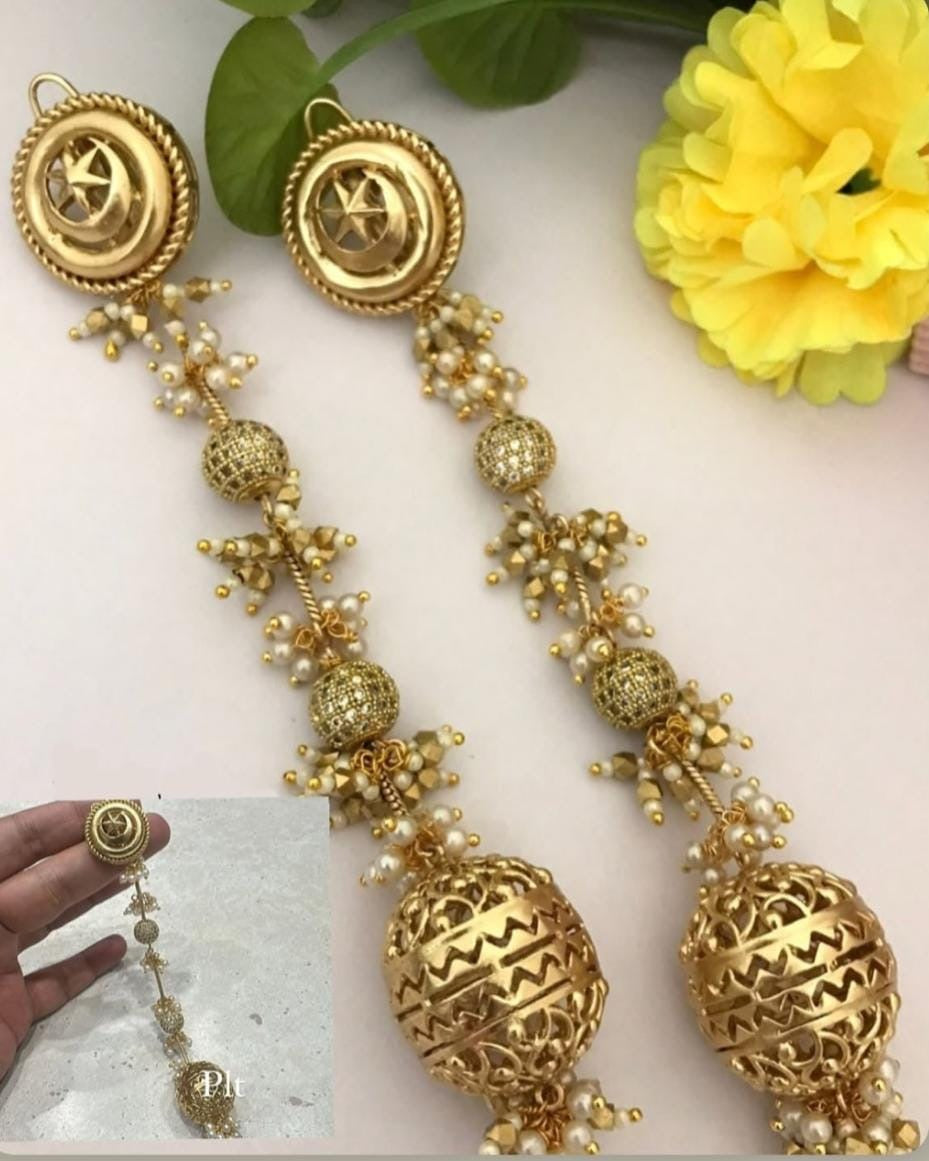 Royal Gold-Tone Pearl Latkan Earrings