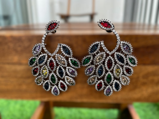 Peacock Plume Multicolour Studded Earrings