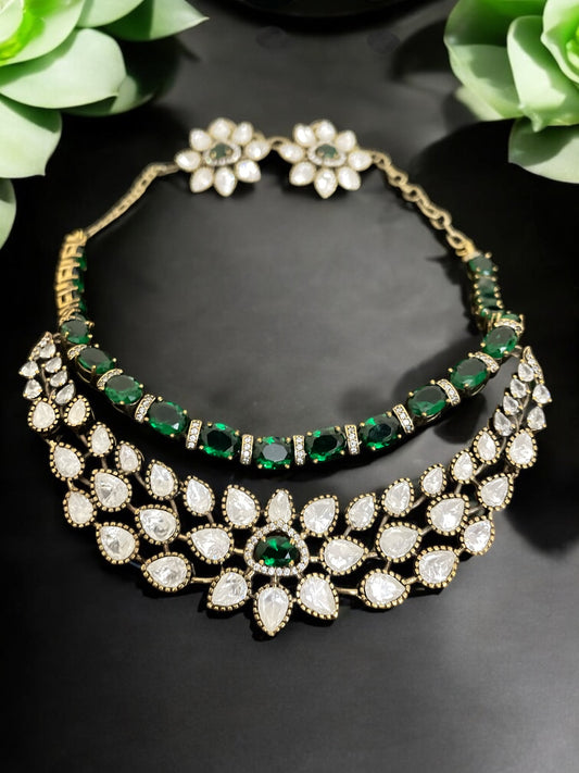 Emerald Bloom Designer Necklace Set