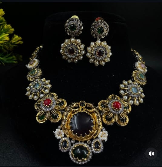 Sabyasachi-Inspired Regal Multistone Necklace Set