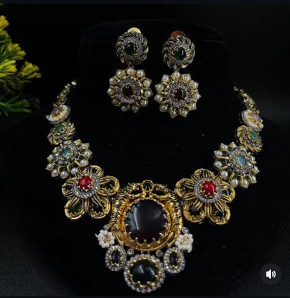 Sabyasachi-Inspired Regal Multistone Necklace Set