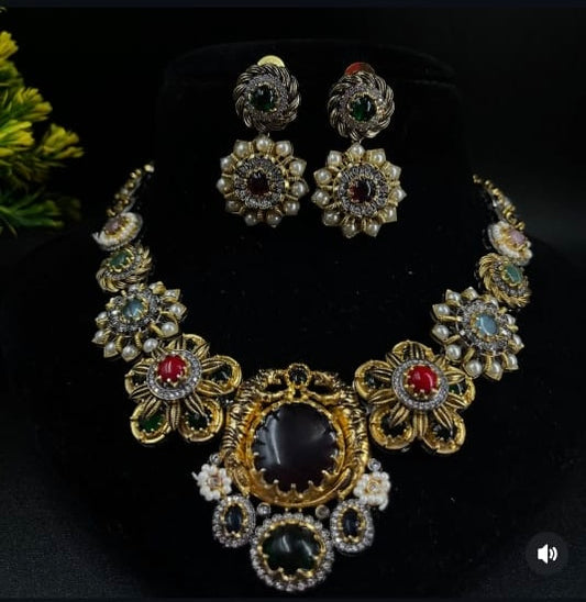 Sabyasachi-Inspired Regal Multistone Necklace Set