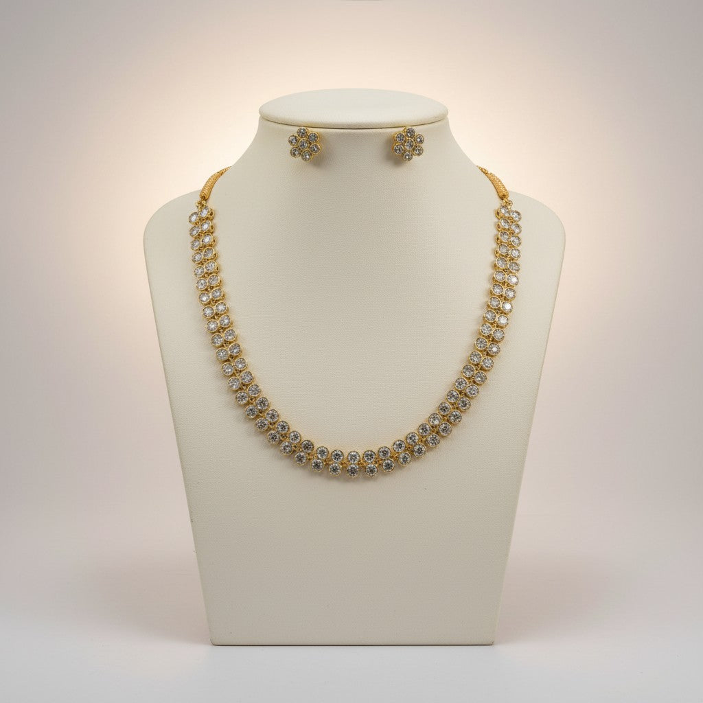 Aurelia Crystal Floral Necklace Set in Gold-Tone with Stud Earrings