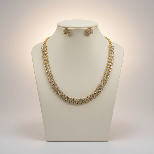 Aurelia Crystal Floral Necklace Set in Gold-Tone with Stud Earrings