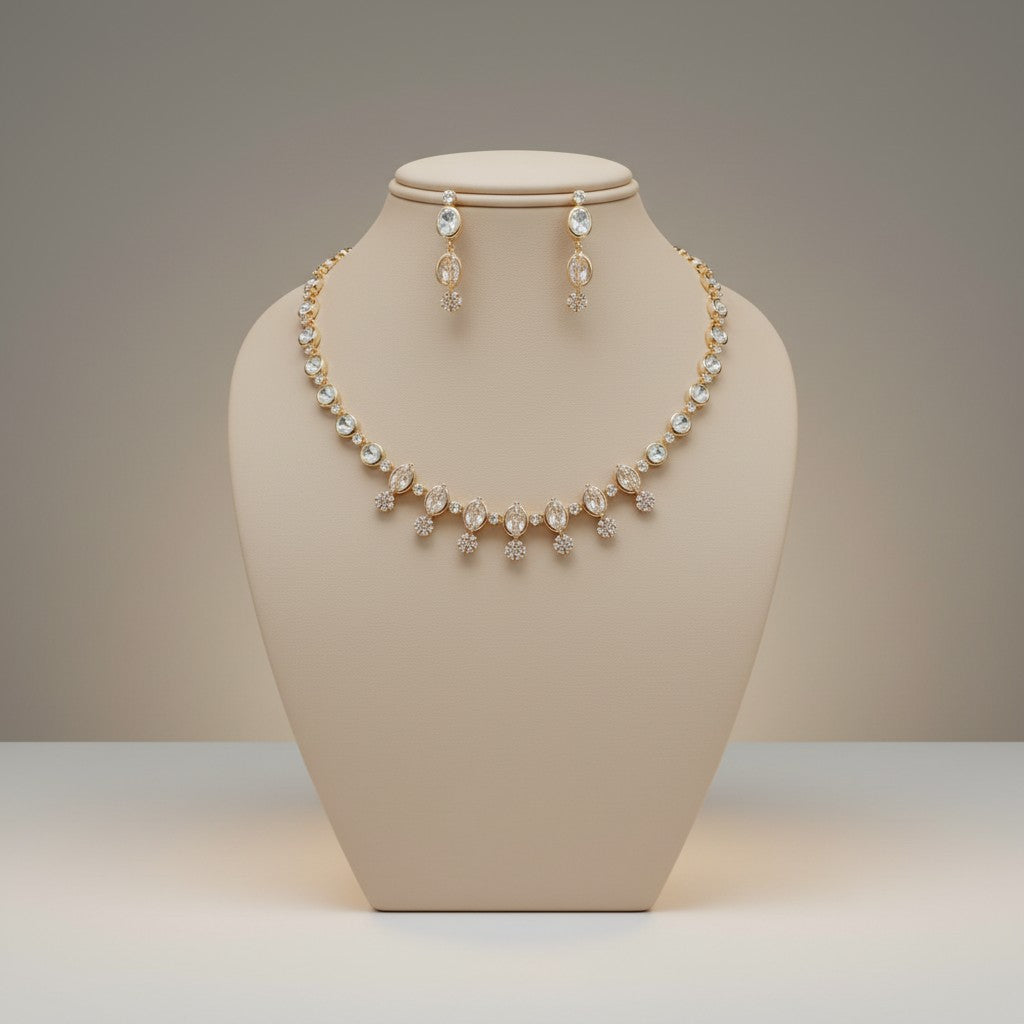 Elegant White Stone Drop Necklace Set with Matching Earrings