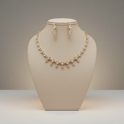 Elegant White Stone Drop Necklace Set with Matching Earrings