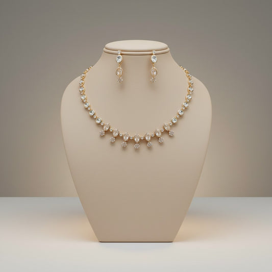 Elegant White Stone Drop Necklace Set with Earrings