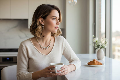 Elegant White Stone Drop Necklace Set with Matching Earrings