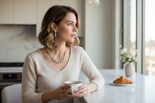 Elegant White Stone Drop Necklace Set with Matching Earrings
