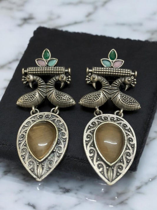 Mayura Darpan Oxidised Silver Earrings