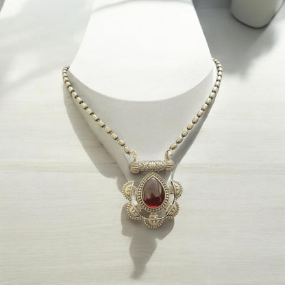 Vintage Red Stone Oxidised Necklace Set