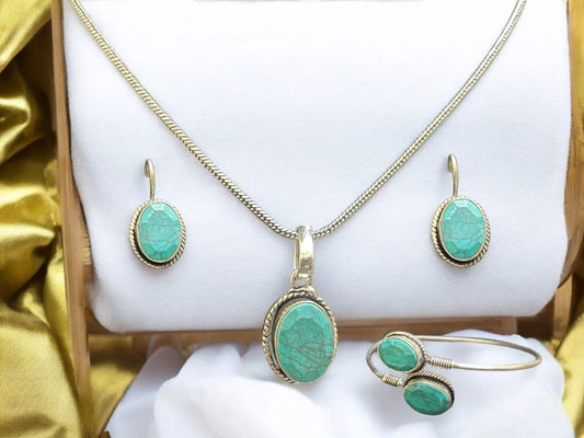 Turquoise Stone Oxidised Jewellery Set