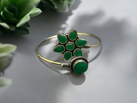 Emerald Blossom Oxidised Bracelet