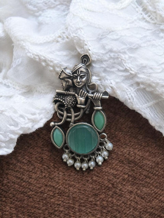 Radha Krishna Oxidised Dangler Earrings