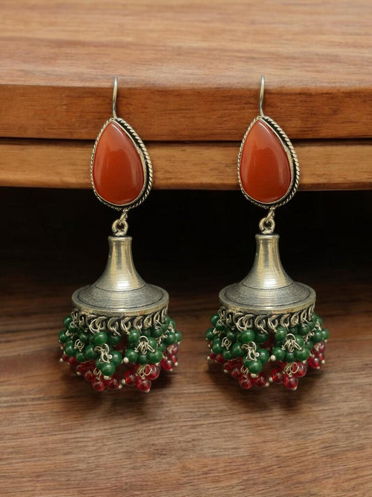 Terracotta Drop Oxidised Jhumka Earrings