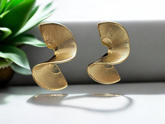 Golden Wave Fan Earrings