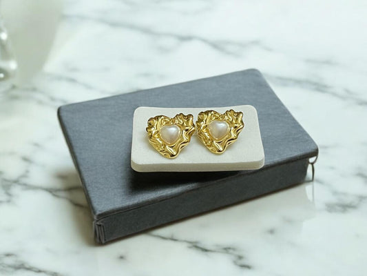 Pearl Lava Heart Studs