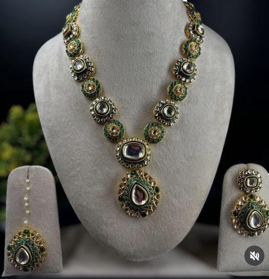 Nita Ambani Inspired Emerald Kundan Long Set