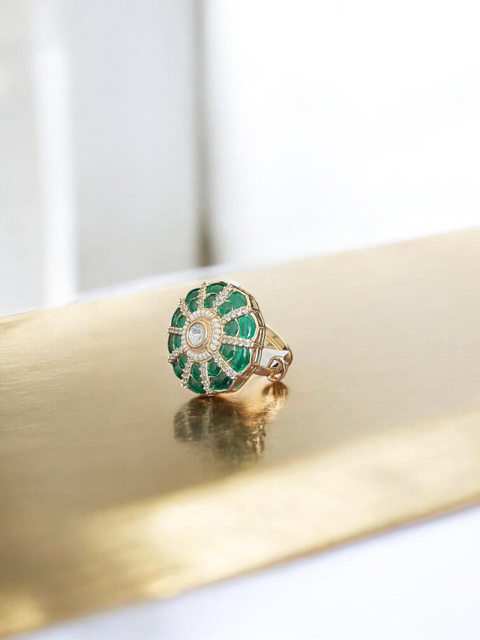 Emerald Bloom Statement Cocktail Ring