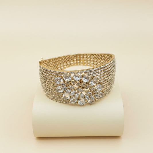 Crystal Bloom Mesh Statement Bridal Kada with Floral Burst