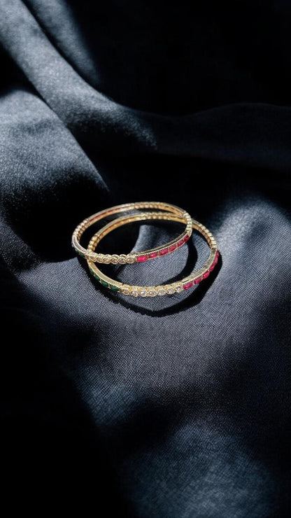 Dual-Tone Ruby Emerald Slim Bangles