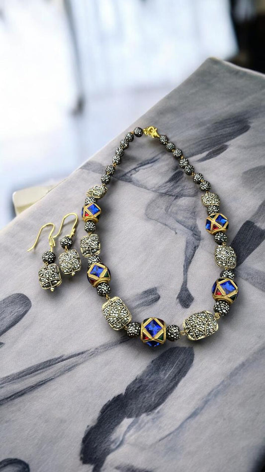 Royal Enamel Prism Beaded Necklace Set