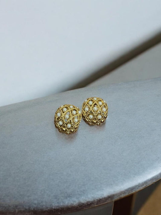 Vintage Pearl-Studded Filigree Hoop Earrings