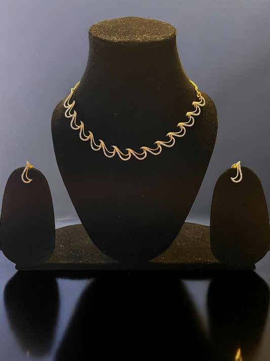 Contemporary Wave-Link CZ Necklace Set