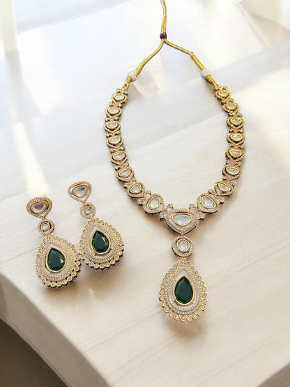 Emerald Green Teardrop Stone Necklace Set