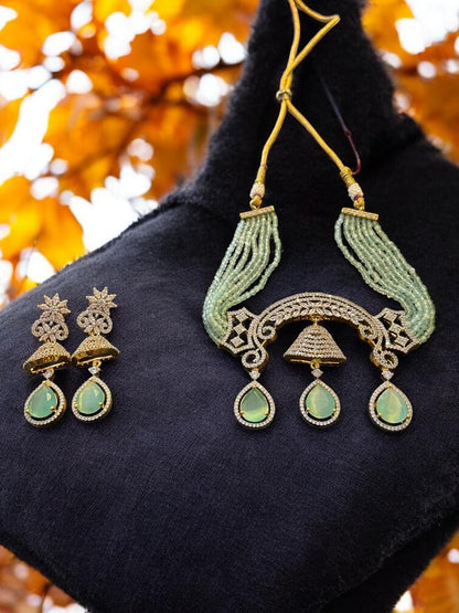 Mint Green Beaded Bell Drop Choker Necklace Set