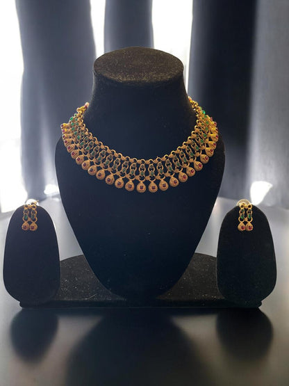 Heritage Emerald & Ruby Stone Collar Necklace Set
