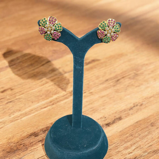 Mehendi Floral Pearl Stud Earrings