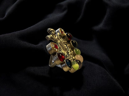 Dancing Melody Multicolour Stone Ring with Tribal Motif