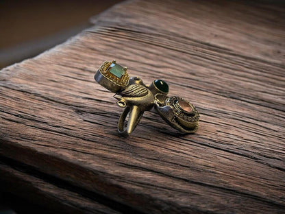 Bird Motif Oxidised Statement Ring with Multicolour Stones