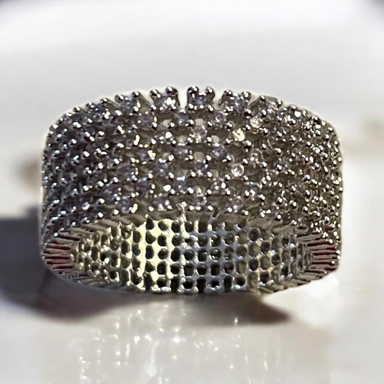 Full-Stone Mesh Silver Band Ring