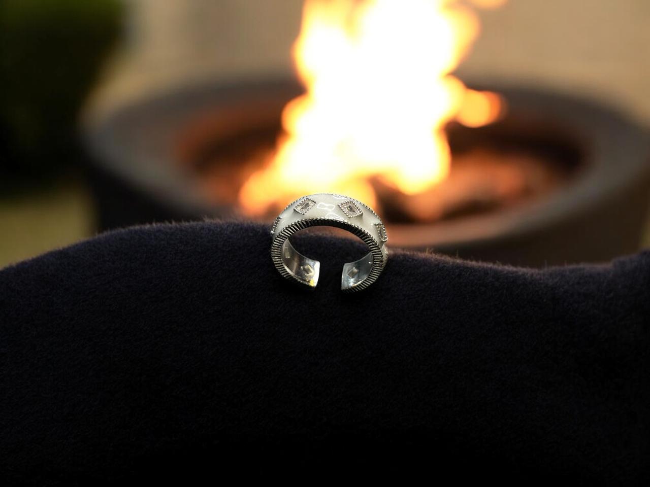 Chunky Open Silver Band Ring with Diamond-Shaped Motifs