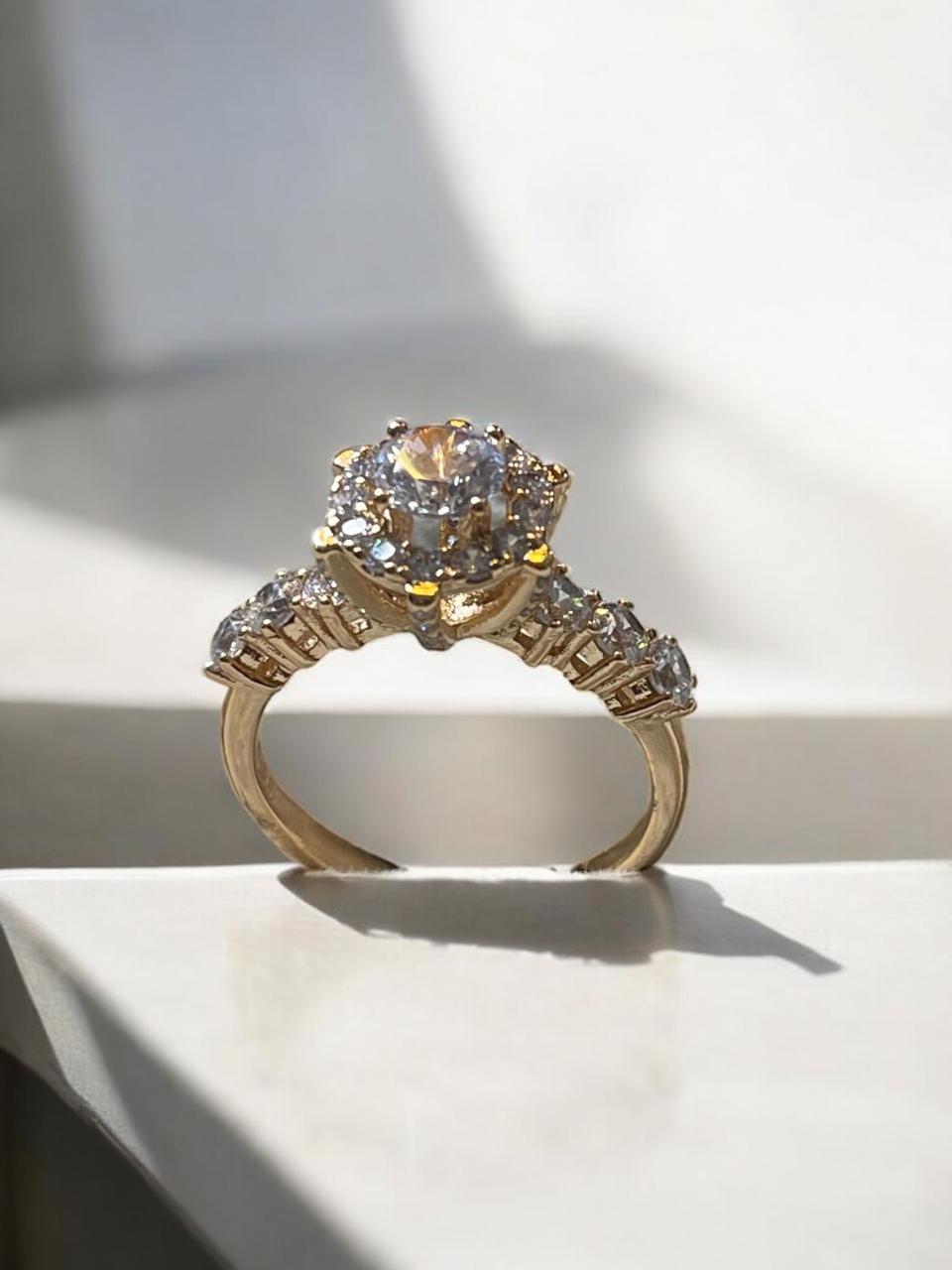 Gold-Tone Solitaire Ring with Side Stone Detailing
