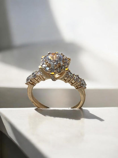 Gold-Tone Solitaire Ring with Side Stone Detailing