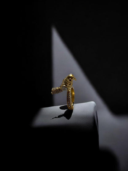 Gold-Tone Parrot Motif Ring with CZ Embellishments