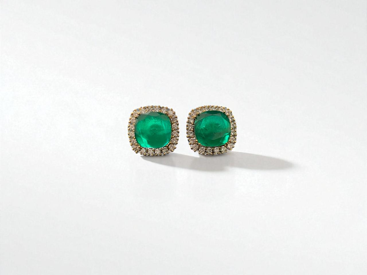 Classic Emerald Cushion Stud Earrings