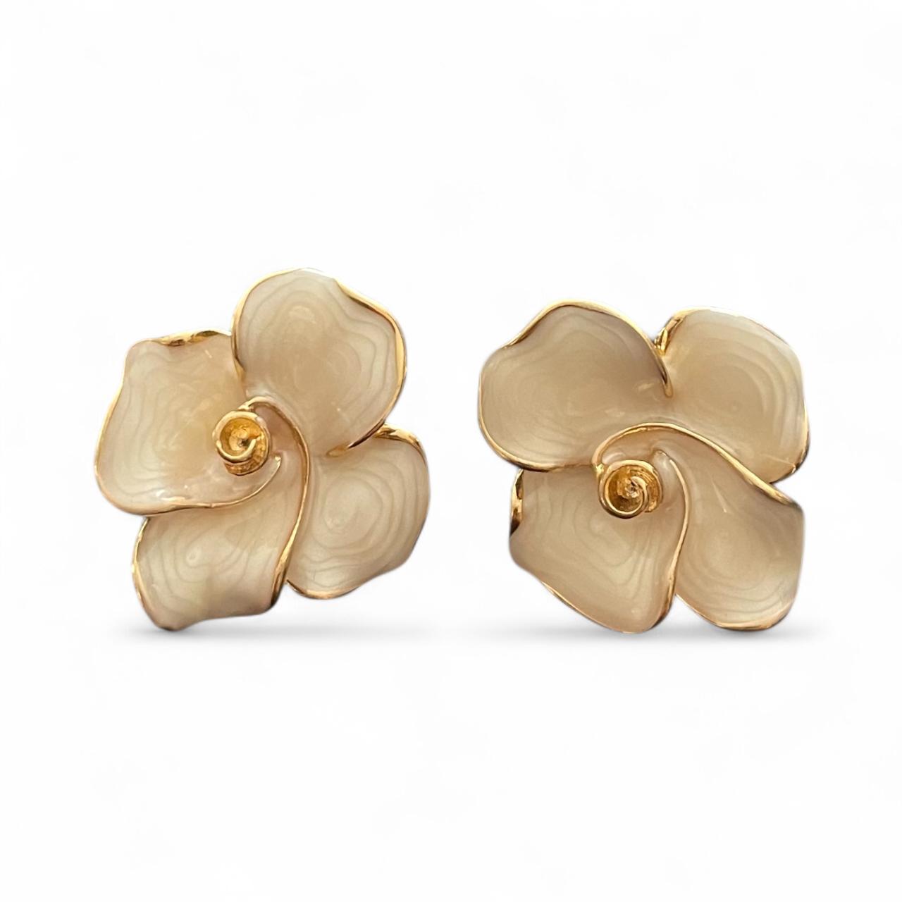 Ivory Enamel Floral Stud Earrings