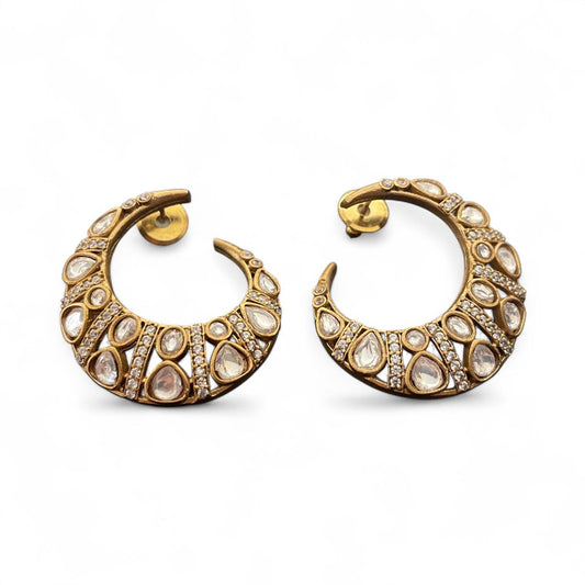 Antique Kundan Crescent Hoop Earrings