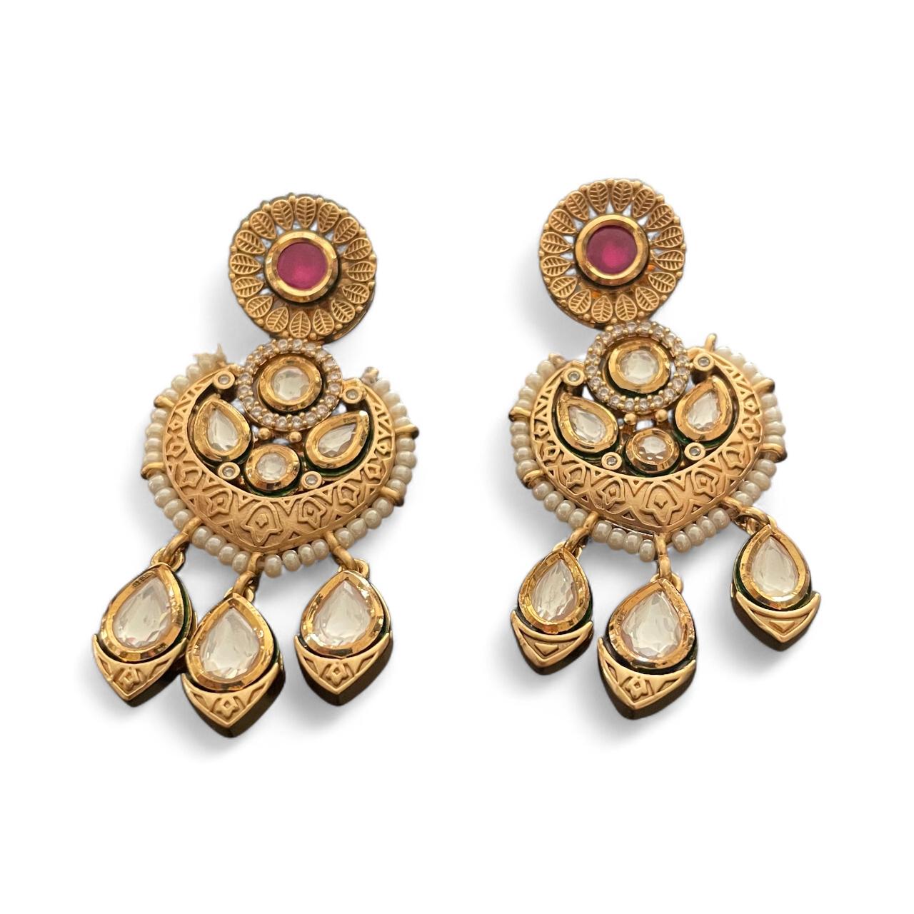 Royal Kundan Chandbali Earrings with Ruby Accent