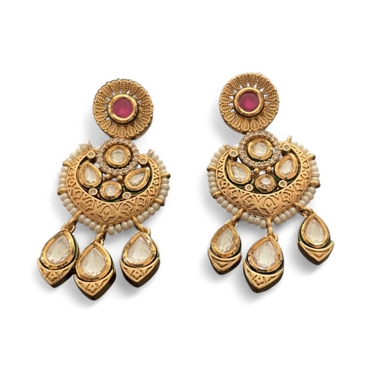 Royal Kundan Chandbali Earrings with Ruby Accent