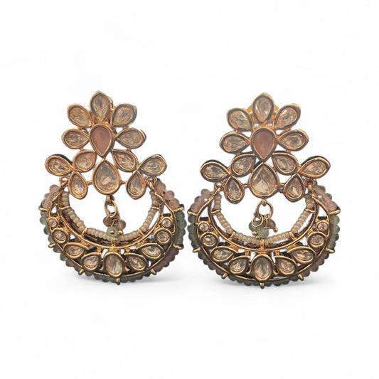 Floral Kundan Chandbali Earrings