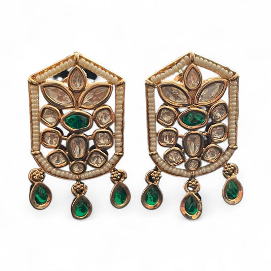 Emerald Green Kundan Dangler Earrings