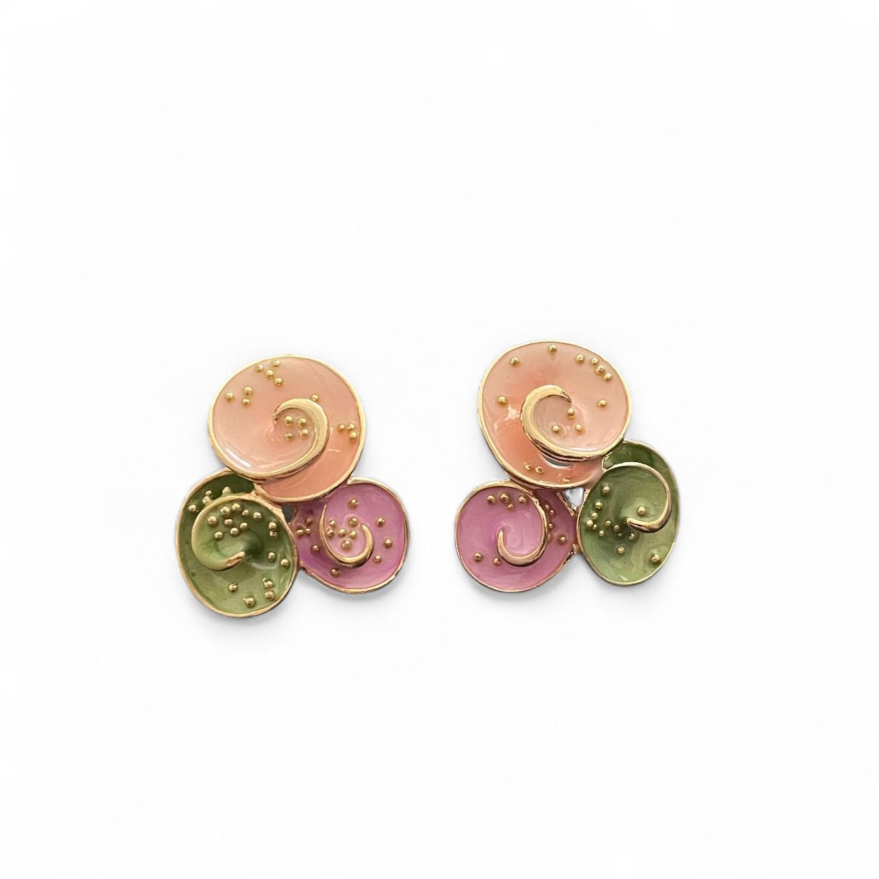 Trio Tone Artistic Stud Earrings