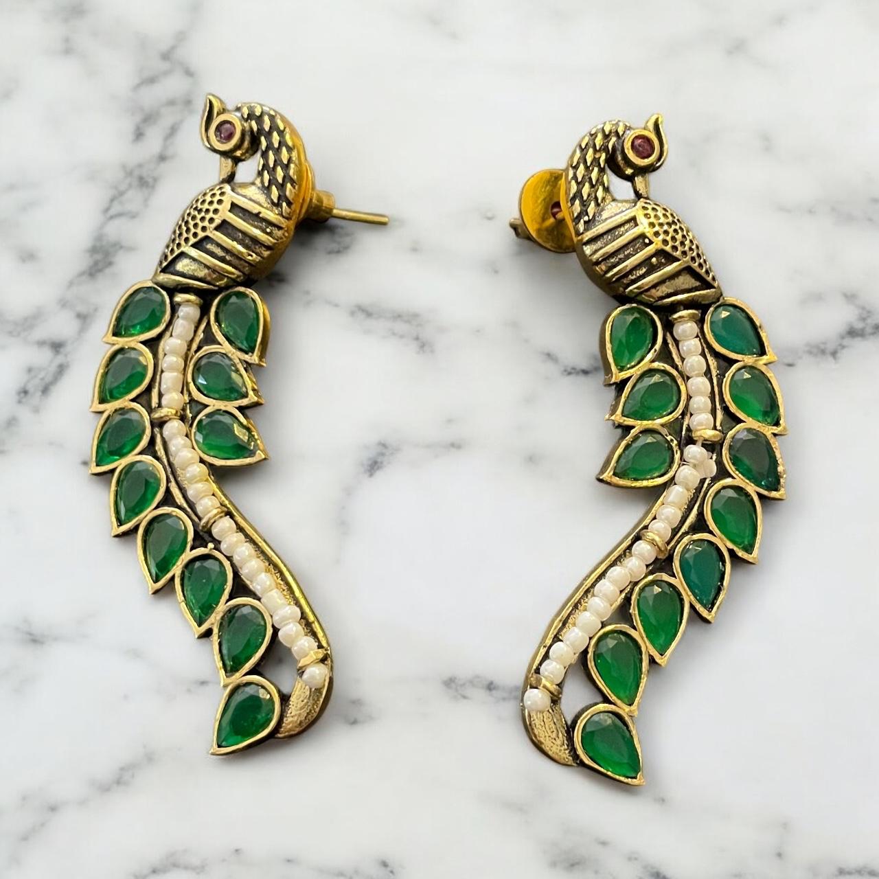 Peacock Inspired Green Stone Earrings